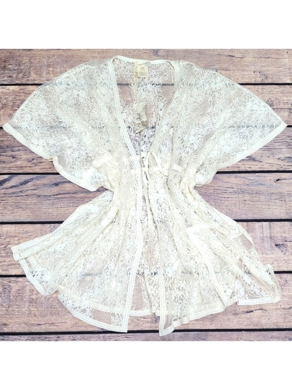 Mystree Ivory Lace Kimono Beach Cover Up S/M New With Tags
